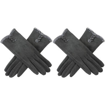 2PK Wicked Sista Audrey Faux Fur & Buttons Trim Gloves One Size - Grey