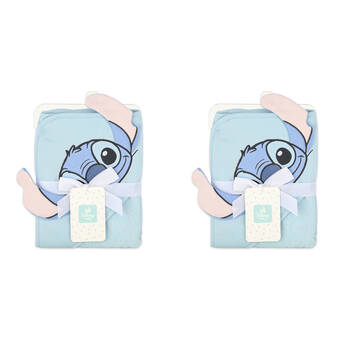 2PK Disney Stitch Baby/Kids Cotton Character Hooded Towel 76x76cm - Blue