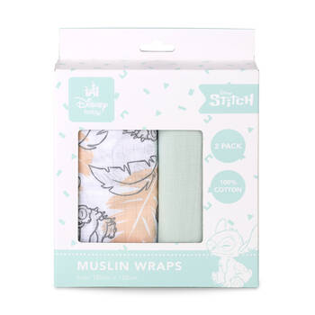 2pc Disney Stitch Baby/Kids Muslin Wrap 100x100cm Swaddle Blanket