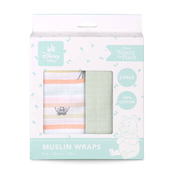 2pc Disney Pooh Baby/Kids Muslin Wrap 100x100cm Swaddle Blanket