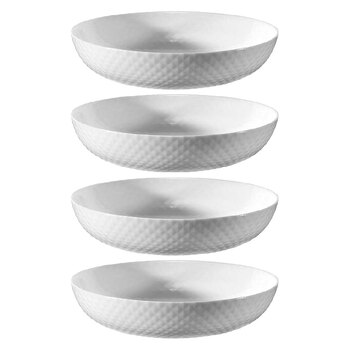4PK Wiltshire Diamond White Glass Textured Flat Bowl 20cm