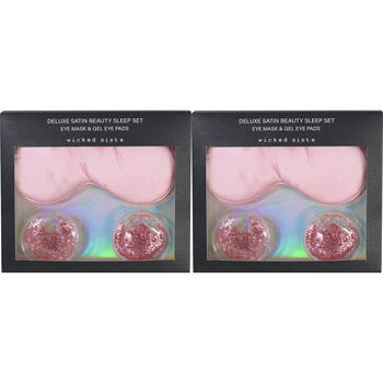 2PK Wicked Sista Deluxe Satin Beauty Sleep Mask & Gel Pads Set - Pink