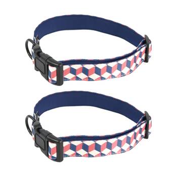 2PK Wicked Pets Collar Geometric Medium to Large Adjustable D-Ring 41-66cm Multi