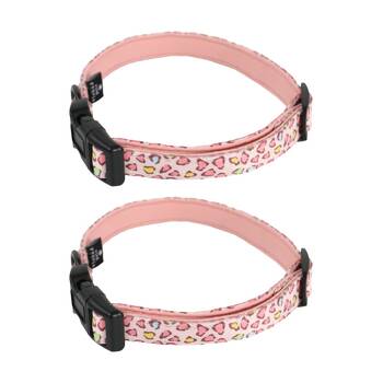 2PK Wicked Pets Collar Animal Print Small to Medium Adjustable D-Ring 28-43cm