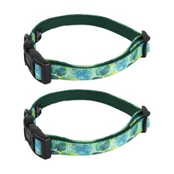 2PK Wicked Pets Collar Fresh Palms Small to Medium Adjustable D-Ring 28-43cm