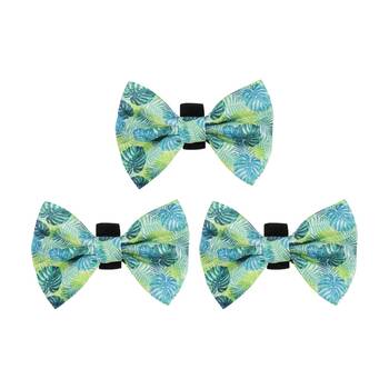 3PK Wicked Pets Bow Tie Fresh Palms Hook and Loop Polyester Dog Collar Green
