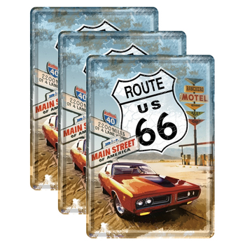 3PK Nostalgic Art Metal Mailing Postcard Route66 Red Car 10x14cm