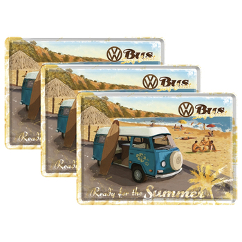 3PK Nostalgic Art Metal Mailing Postcard VW Ready For The Summer 10x14cm