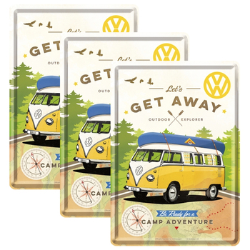 3PK Nostalgic Art Metal Mailing Postcard Volkswagen Get Away 10x14cm