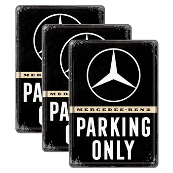 3PK Nostalgic Art Metal Mailing Postcard Mercedes Benz Parking Only 10x14cm
