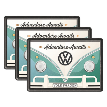 3PK Nostalgic Art Metal Mailing Postcard VW Bulli Adventure Awaits 10x14cm