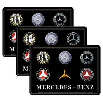 3PK Nostalgic Art Metal Mailing Postcard Mercedes Benz Logo Evolution 10x14cm