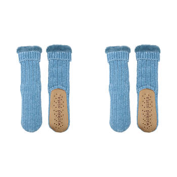 2PK Wicked Sista Slipper Socks Chenille Rib Knit Non-Slip One Size - Blue