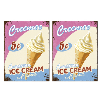 2PK Nostalgic Art Fridge Rectangle Magnet Ice Cream 6x8cm
