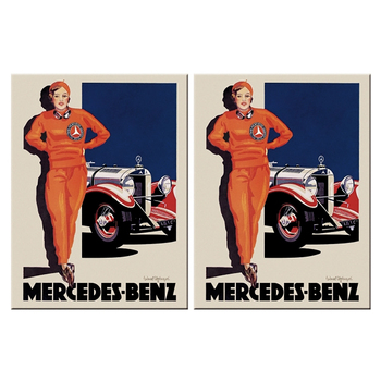 2PK Nostalgic Art Fridge Rectangle Magnet Mercedes Benz Woman In Red 6x8cm