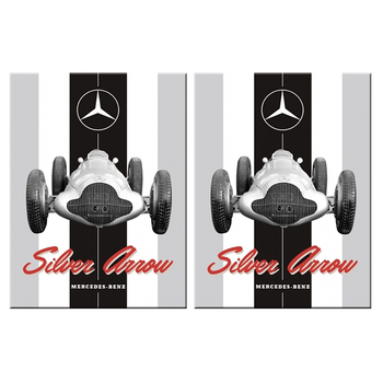 2PK Nostalgic Art Fridge Rectangle Magnet Mercedes Benz Silver Arrow 6x8cm