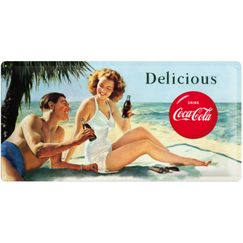 Nostalgic Art Coca-Cola Beauties Beach Couple 25x50cm Metal Long Sign