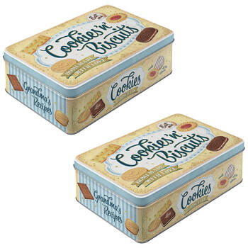 2PK Nostalgic-Art Flat Metal Storage Tin 23x16cm - Cookies 'n' Biscuits