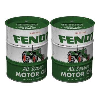 2PK Nostalgic Art 9x11cm Money Box Oil Barrel Fendt All Season Motor Oil