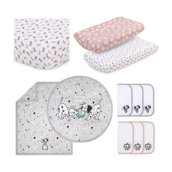 7pc Disney Cats And Dogs Bedding & Washcloths Bundles Pink/Grey