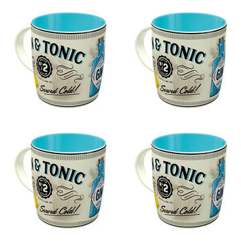 4PK Nostalgic-Art Ceramic Mug Gin & Tonic Served Cold 9x9cm - White