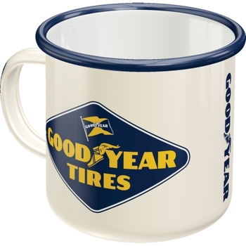 Nostalgic Art Goodyear Logo Coffee Cup 360ml Enamel Mug - White