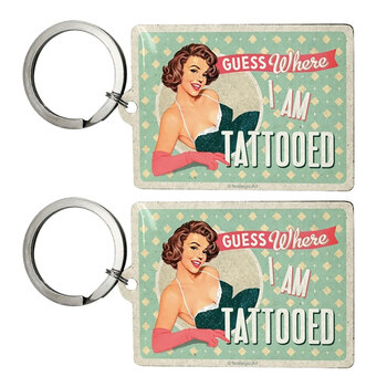 2PK Nostalgic Art Metal 9.3cm Rectangle Keyring - Guess Where I'm Tattooed