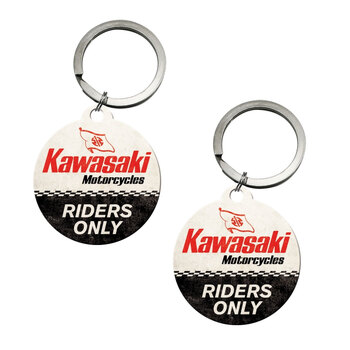 2PK Nostalgic Art Metal 7.5cm Round Keyring - Kawasaki Riders Only