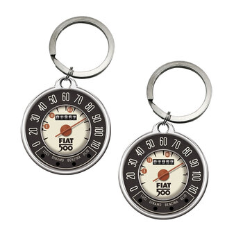 2PK Nostalgic Art Metal 7.5cm Round Keyring - Fiat 500