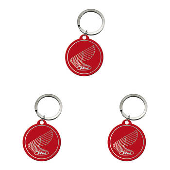 3PK Nostalgic-Art Stainless Steel Keyring Round 7.5x4cm - Honda Logo Red