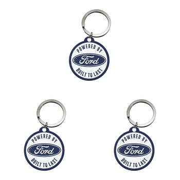 3PK Nostalgic-Art Stainless Steel Keyring Round 7.5x4cm - Ford Built To Last