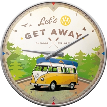 Nostalgic Art 30cm VW Bulli Let's Get Away Quartz Round Wall Clock