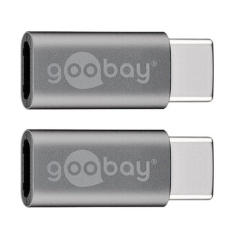 2x Goobay USB-C Male to USB 2.0 Micro Type B Female Adapter - Grey