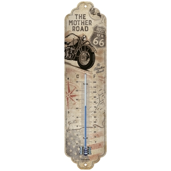 Nostalgic Art 28x6.5cm Wall Thermometer Metal Route 66 Bike Map