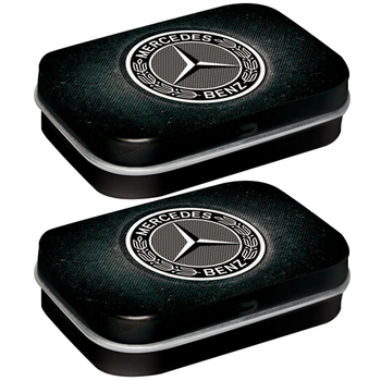 2PK Nostalgic Art 6cm Mint Tin Box Mercedes-Benz Logo Black Fresh Breath Candy