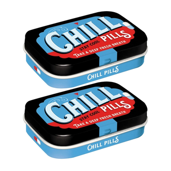 2PK Nostalgic Art 6cm Mint Tin Box Chill Pills Fresh Breath Hard Candy Mints