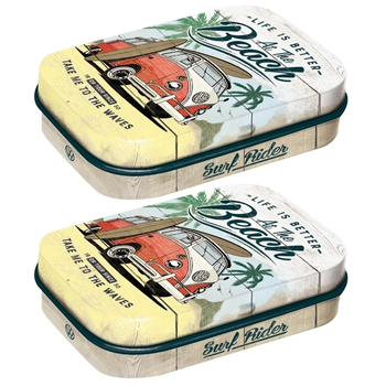 2PK Nostalgic Art 6cm Mint Tin Box VW Bulli Beach Fresh Breath Hard Candy Mints