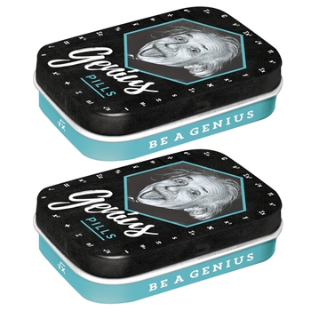 2PK Nostalgic Art 6cm Mint Tin Box Einstein Genius Pills Fresh Breath Candy