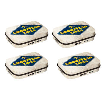 4PK Nostalgic-Art Vintage Goodyear Logo Tin Mint Box w/Mints White 4x6x2cm