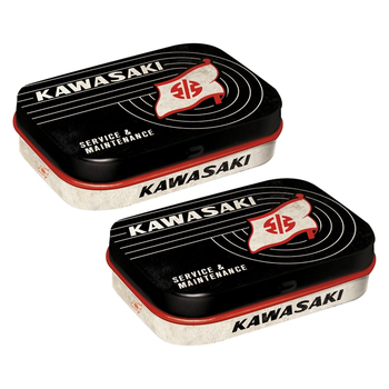 2PK Nostalgic Art 4x6cm Mint Box Kawasaki Service & Maintenance Tank Logo