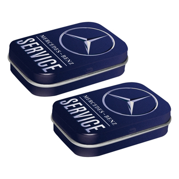2PK Nostalgic Art 4x6cm Mint Box Metal Tin Mercedes Benz Service Blue