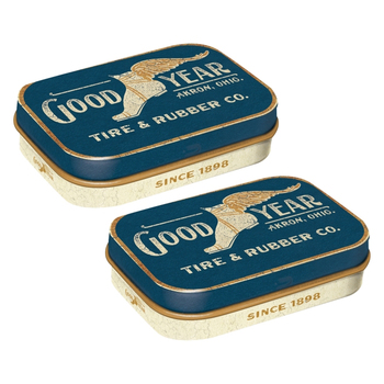 2PK Nostalgic Art 4x6cm Mint Box Metal Tin Goodyear Wing Foot Logo 1901