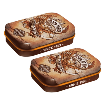 2PK Nostalgic Art 4x6cm Mint Box Metal Tin Harley Davidson Born To Ride Eagle