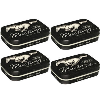 4PK Nostalgic-Art Pocket Mint Tin Box Ford Mustang Horse Logo 4x6cm - Black