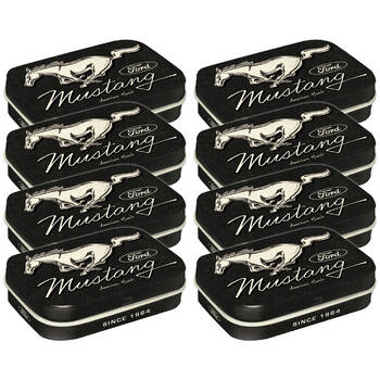 8PK Nostalgic-Art Pocket Mint Tin Box Ford Mustang Horse Logo 4x6cm - Black