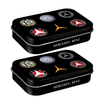 2PK Nostalgic Art 10cm Mint Tin Box XL Mercedes Benz Logo Evolution Hard Candy