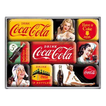 9pc Nostalgic Art Coca-Cola Fridge Decor 2.2/4.5cm Magnet Set - Yellow/Red
