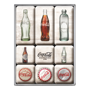 9pc Nostalgic Art Coke Bottle Timeline Fridge Decor 2.2/4.5cm Magnet Set