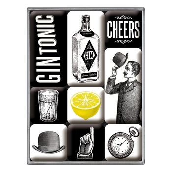 9pc Nostalgic Art Gin & Tonic 2.2cm/4.5cm Magnet Set