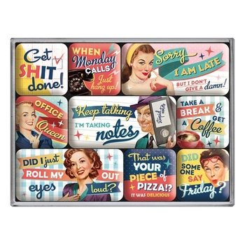 9pc Nostalgic Art Office Fun 2.2cm/4.5cm Magnet Set